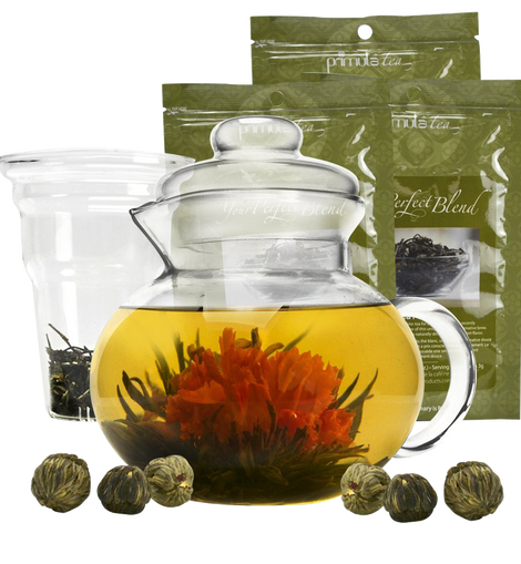 Primula Flowering Tea Set with 40 Ounce Blossom Teapot with 6 Flowering Teas and Loose Tea Variety Pack