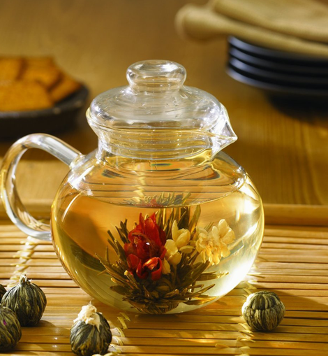 Primula Flowering Tea Set with 40 Ounce Blossom Teapot with 6 Flowerin ...